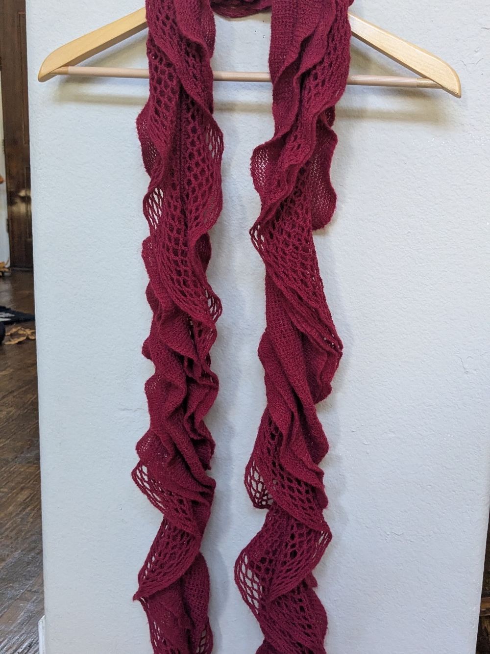 Ruffled Knit Scarf in Burgundy - Women's Fashion Accessory